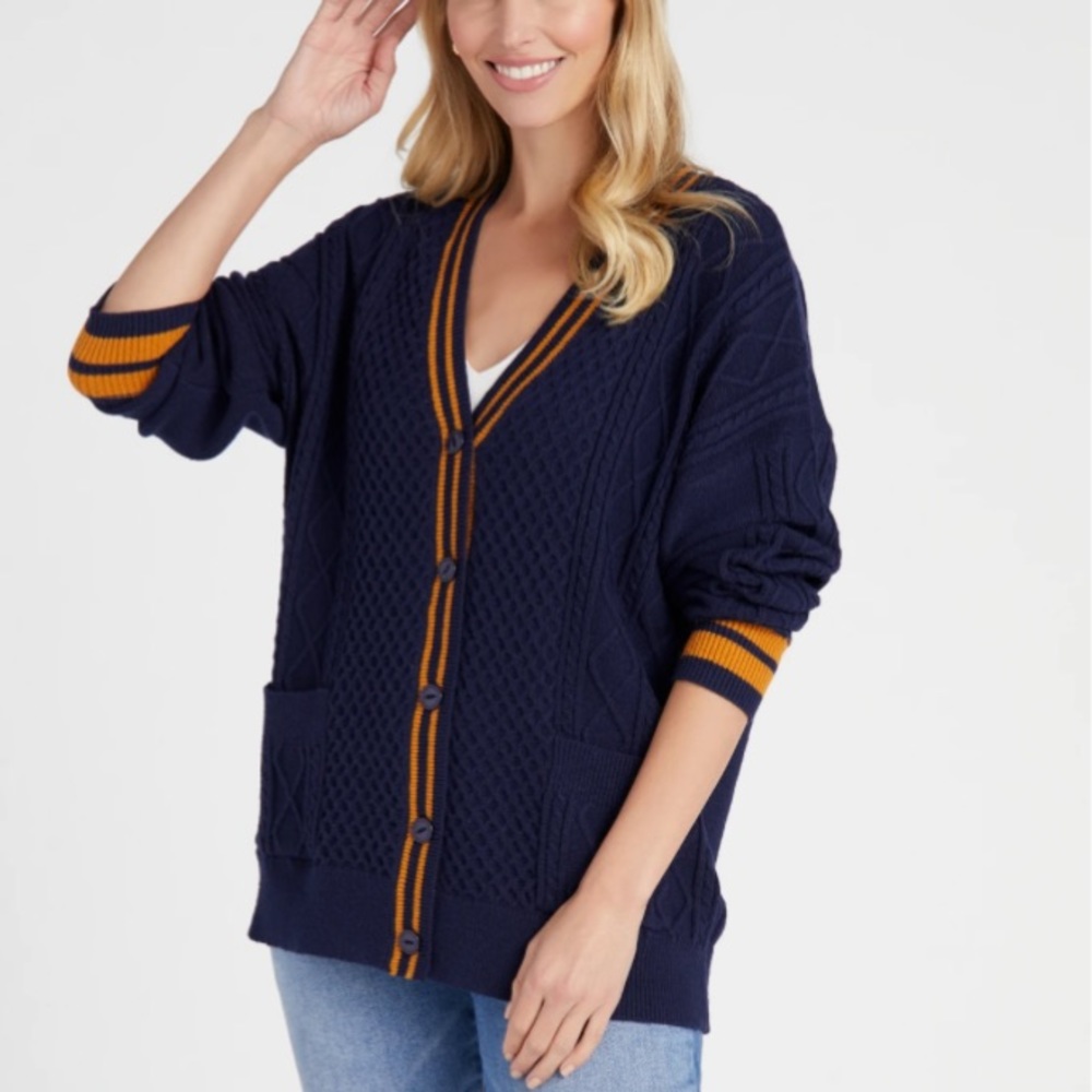 Vigoss Varsity Stripe Cardigan in Navy